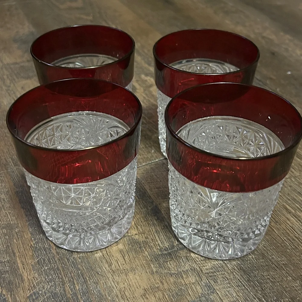 Luna Ruby Flashed CRYSTAL D'ADRIANA Ruby Red Set of 4 Glasses 8 Oz Old Fashioned